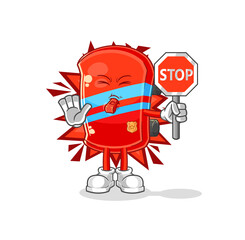 skateboard holding stop sign. cartoon mascot vector