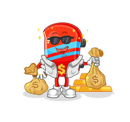 skateboard rich character. cartoon mascot vector