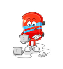 skateboard with laptop mascot. cartoon vector