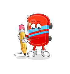 skateboard write with pencil. cartoon mascot vector