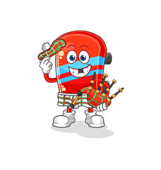 Obraz premium skateboard scottish with bagpipes vector. cartoon character