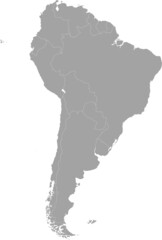 Gray map of the continent of South America with states