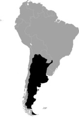 Black Map of Argentina within the gray map of South American continent