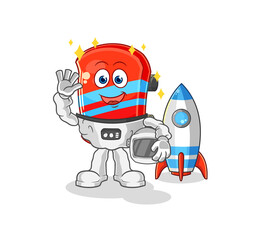 skateboard astronaut waving character. cartoon mascot vector