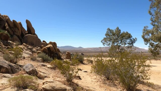 View of rock formation and landscape in in the Mojave Desert Town of Apple Valley, CA