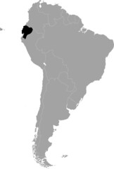 Black Map of Ecuador within the gray map of South American continent