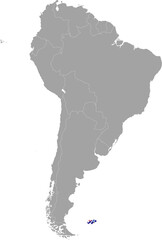 Map of Falkland Islands with national flag within the gray map of South American continent