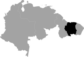 Black Map of Suriname within the gray map of the northern region of South America