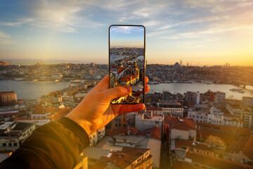 Making photos of Istanbul using a smartphone camera.
