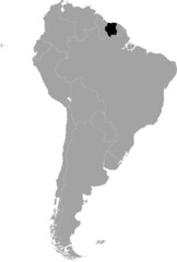 Black Map of Suriname within the gray map of South American continent