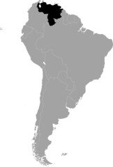 Black Map of Venezuela within the gray map of South American continent