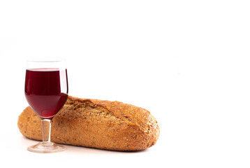 The Bread and Wine for Holy Communion on a White Background
