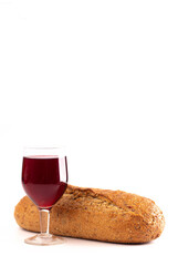 The Bread and Wine for Holy Communion on a White Background