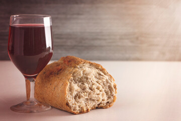 The Bread and Wine for Holy Communion on a Table