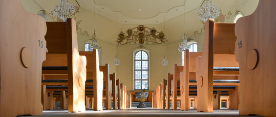 Innenansicht der Stadtkirche Thun, Kanton Bern, Schweiz