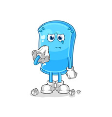 ski board cry with a tissue. cartoon mascot vector