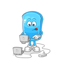 ski board with laptop mascot. cartoon vector