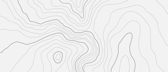 The stylized height of the topographic contour in lines and contours. The concept of a conditional geography scheme and the terrain path. Ultra wide size. Black and white colors. Vector illustration.