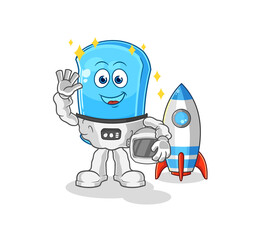 ski board astronaut waving character. cartoon mascot vector