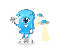 ski board alien cartoon mascot vector