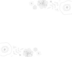 北欧風の線画の花のフレーム（グレー）