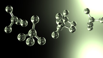 Molecular structure of crystal atom under black-yellow background. Concept image of vaccine development, regenerative and advanced medicine. 3D illustration. 