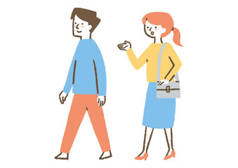 話をしながら歩く夫婦_色