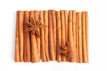 Anise star and cinnamon sticks. Food texture background