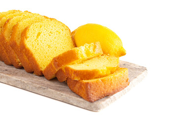 Sliced Lemon Cake on a White Background