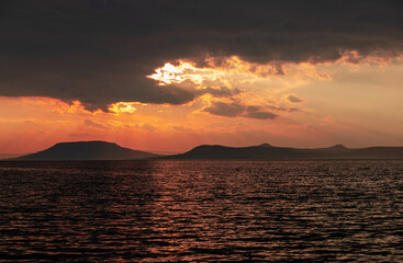 Naklejka na ściany i meble a spectacular sunset on Lake Balaton - Hungary