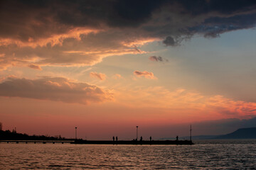 evening scene on the shores of Lake Balaton - Hungary