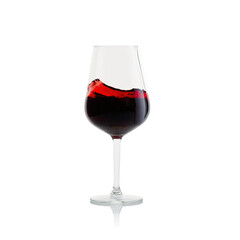 Tasty Red Wine with splash in glass isolated on white background.
