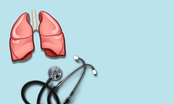 Lungs paper decorative with medical stethoscope on light blue background. World tuberculosis, pneumonia, respiratory concept.