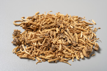 angle view herb LongDan or Gentianae Radix et Rhizoma or Chinese Gentian Root