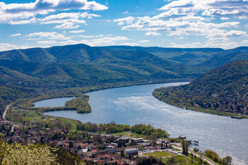 Fototapeta na wymiar Landscape with the Danube seen from the Visegrad citadel - Hungary