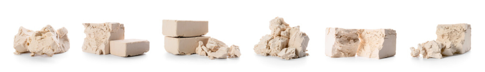 Set of compressed yeast isolated on white