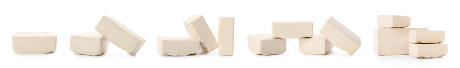 Set of compressed yeast isolated on white