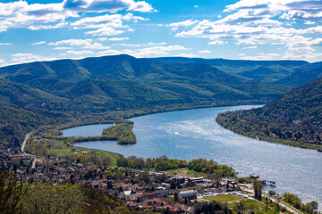 Fototapeta na wymiar Landscape with the Danube river seen from the Visegrad area - Hungary