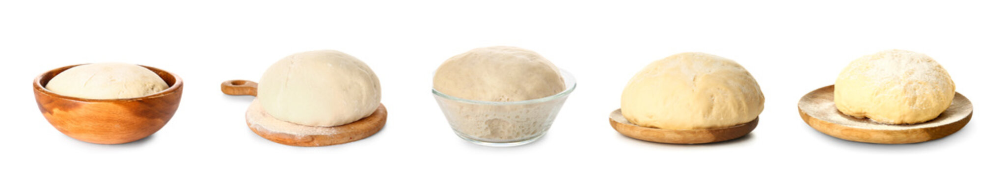 Set of fresh yeast dough isolated on white