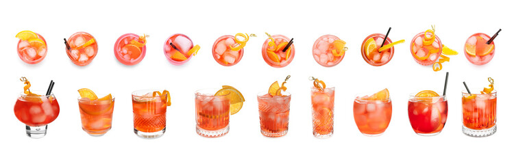 Glasses of tasty Negroni cocktail isolated on white