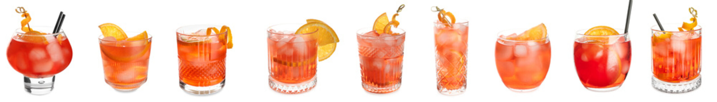 Glasses Of Tasty Negroni Cocktail Isolated On White