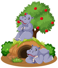 Obraz na płótnie Canvas Two hippopotamus with burrow