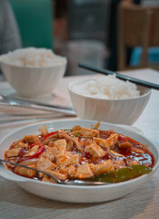 Delicious tofu Chinese cuisine in a Chinese restaurant