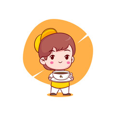 Cute cartoon character of chef. Hand drawn chibi character isolated background.