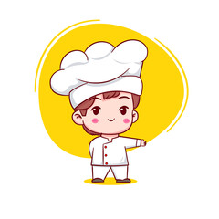 Cute cartoon character of chef. Hand drawn chibi character isolated background.