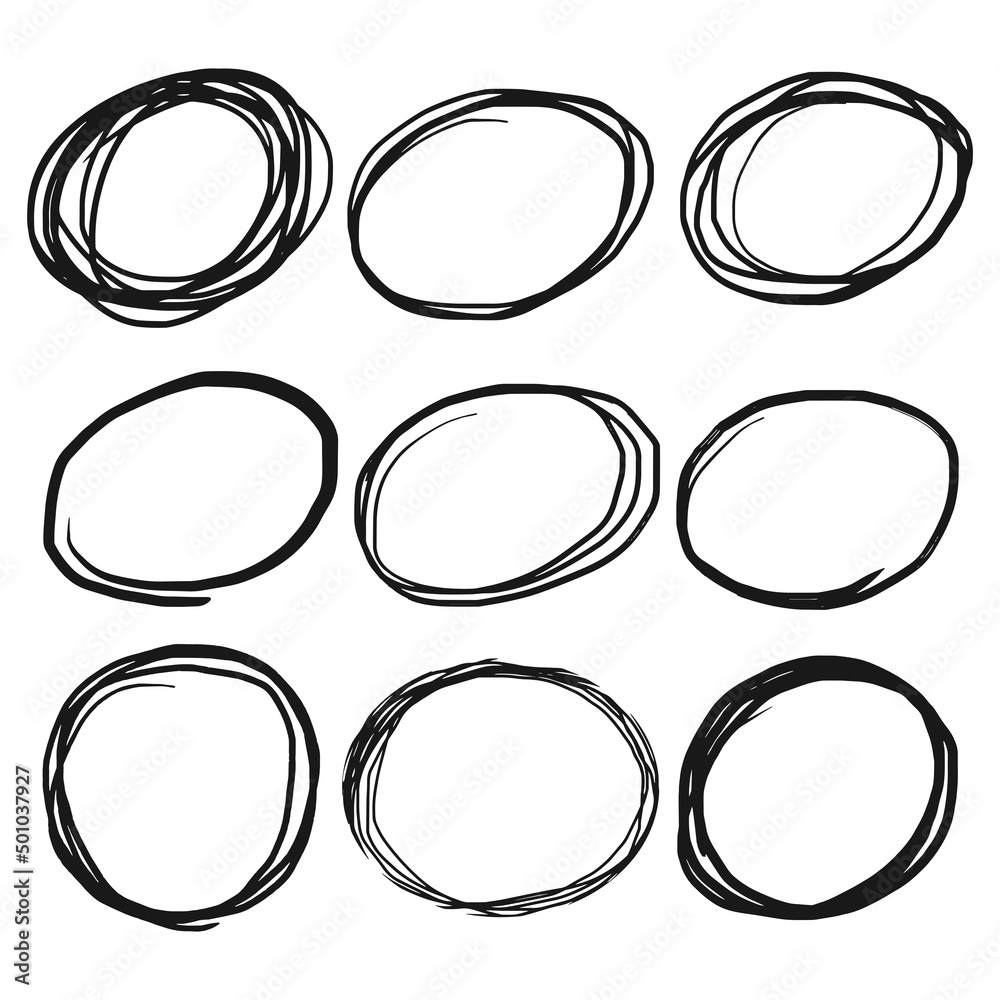 Poster hand drawn scribble line circles. doodle circular for message note mark design element. vector illus