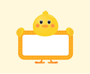 A name tag with a cute chick picture on it illustration set. Kindergarten, daycare center, chick icon, animal icon. Vector drawing. Hand drawn style.