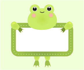 A name tag with a cute frog picture illustration set. Kindergarten, daycare, frog icon, memo, letter. Vector drawing. Hand drawn style.