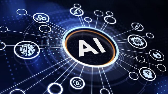 Artificial intelligence (AI), machine learning and modern computer technologies concepts. Business, Technology, Internet and network concept.