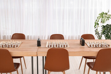 Room prepared for chess tournament in club